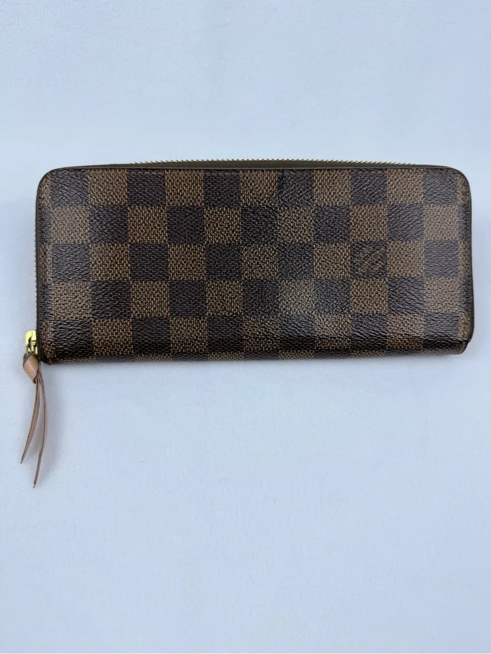 Authentic LOUIS VUITTON Damier Ebène Zip-Around Ballerine Pink Interior